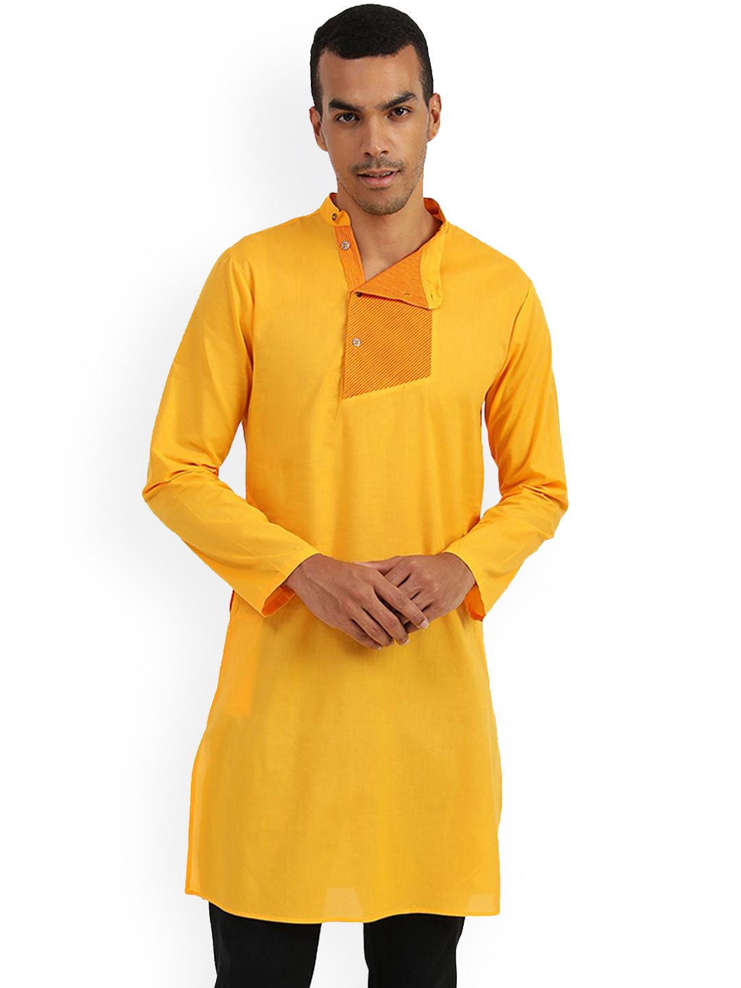 

Virgio Mandarin Collar Pure Cotton Straight Kurta, Yellow