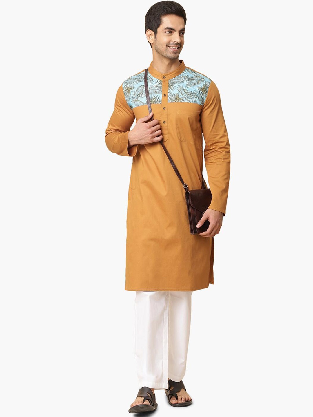 

Virgio Mandarin Collar Pure Cotton Straight Kurta, Mustard