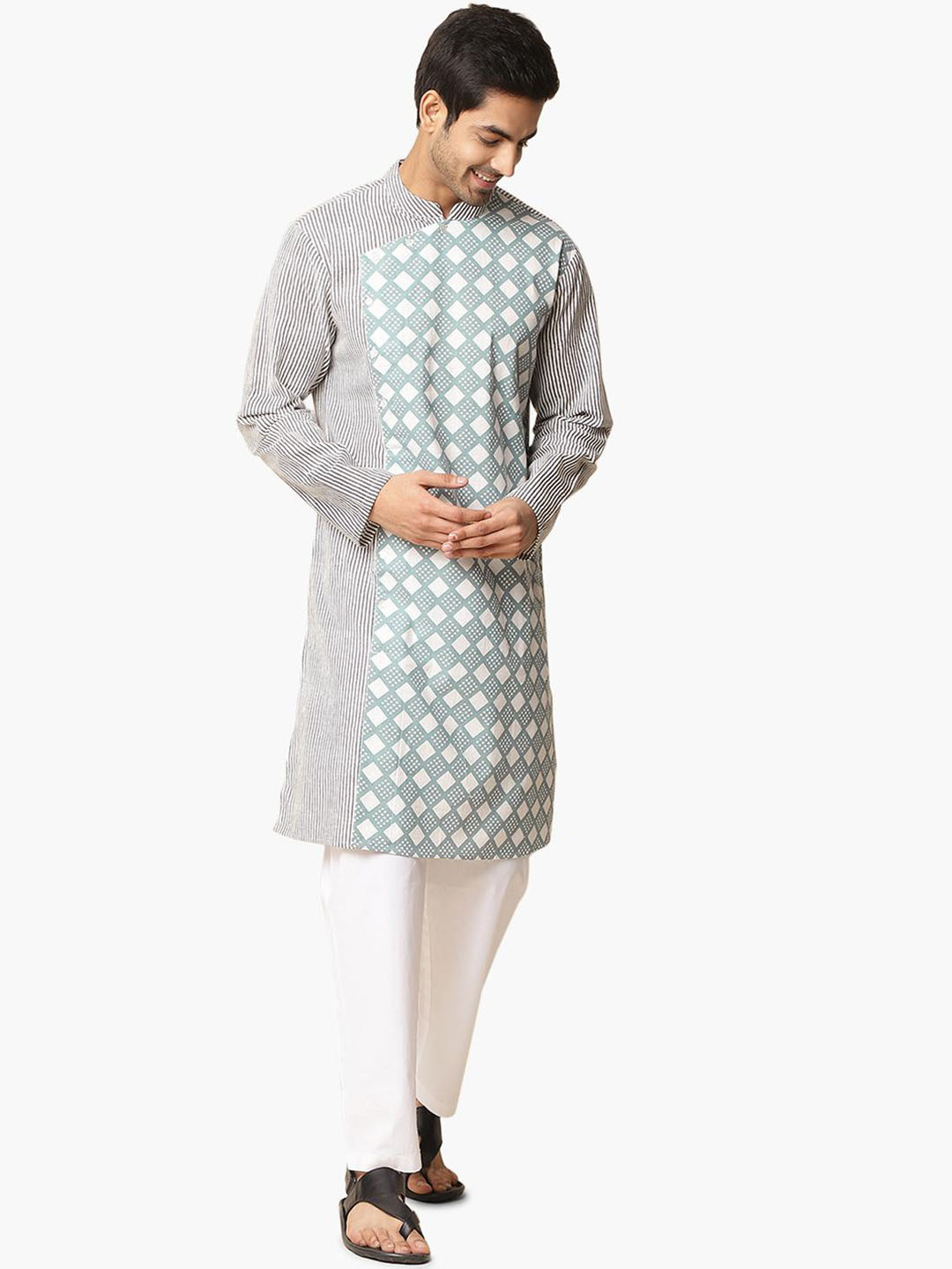 

Virgio Mandarin Collar Cotton Kurta, Blue