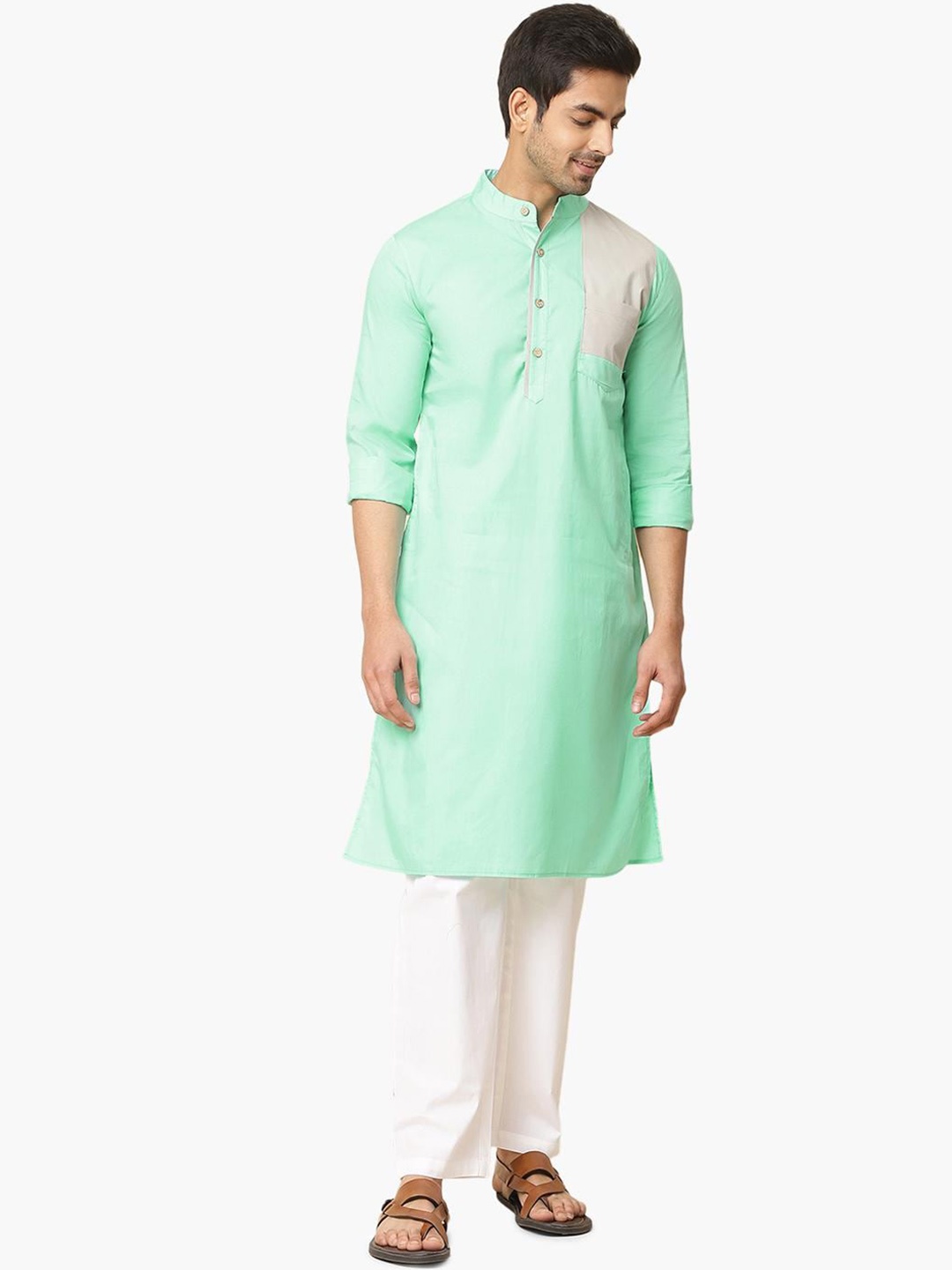 

Virgio Mandarin Collar Pure Cotton Kurta, Green