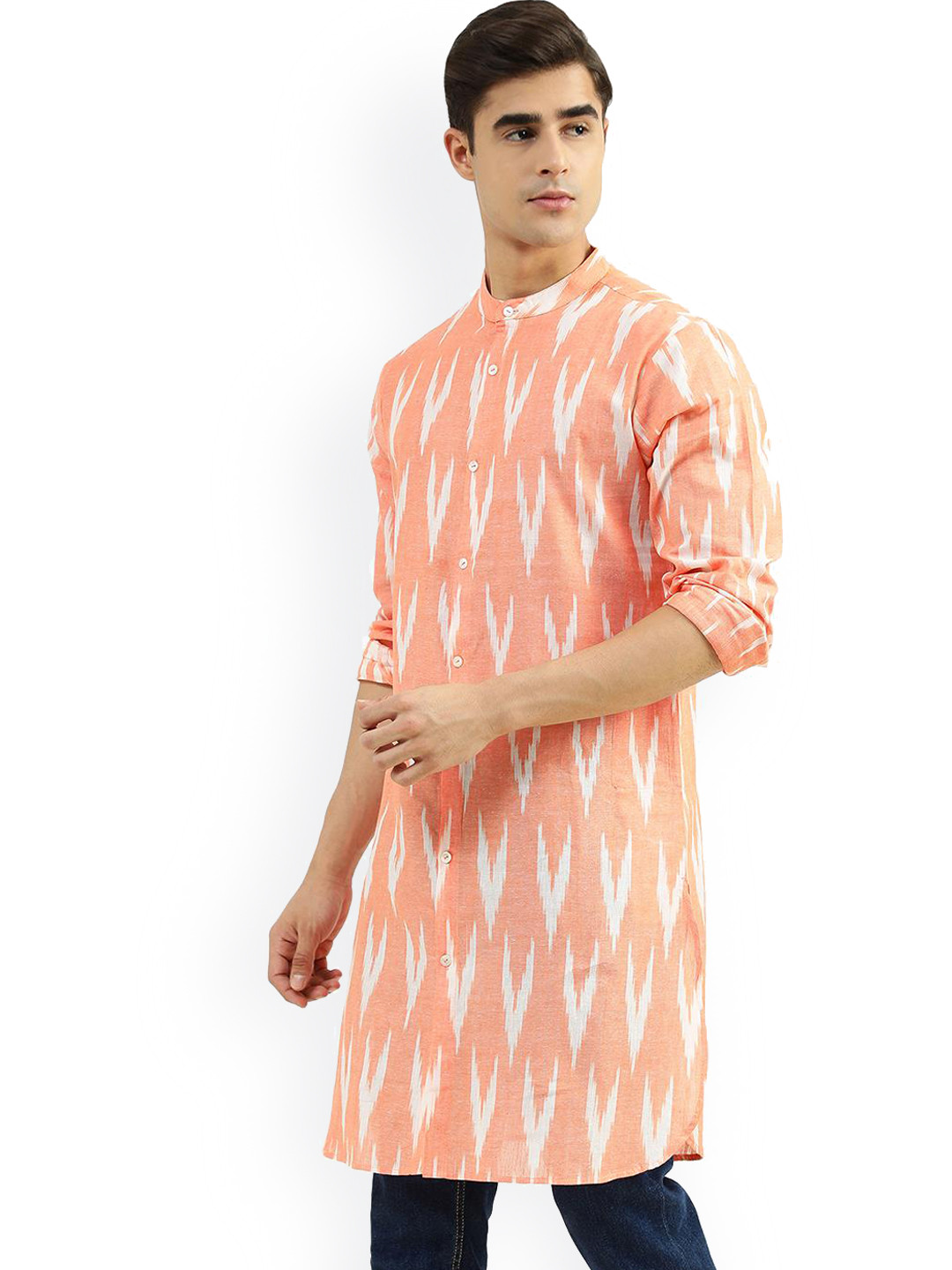 

Virgio Abstract Woven Design Cotton Pathani Kurta, Orange