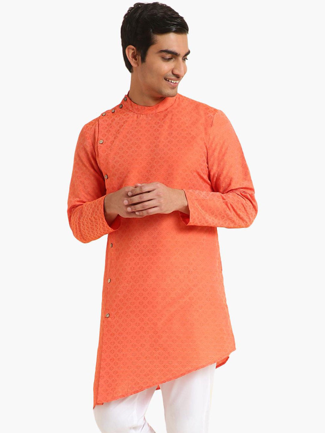 

Virgio Ethnic Motifs Woven Design Cotton Kurta, Rust