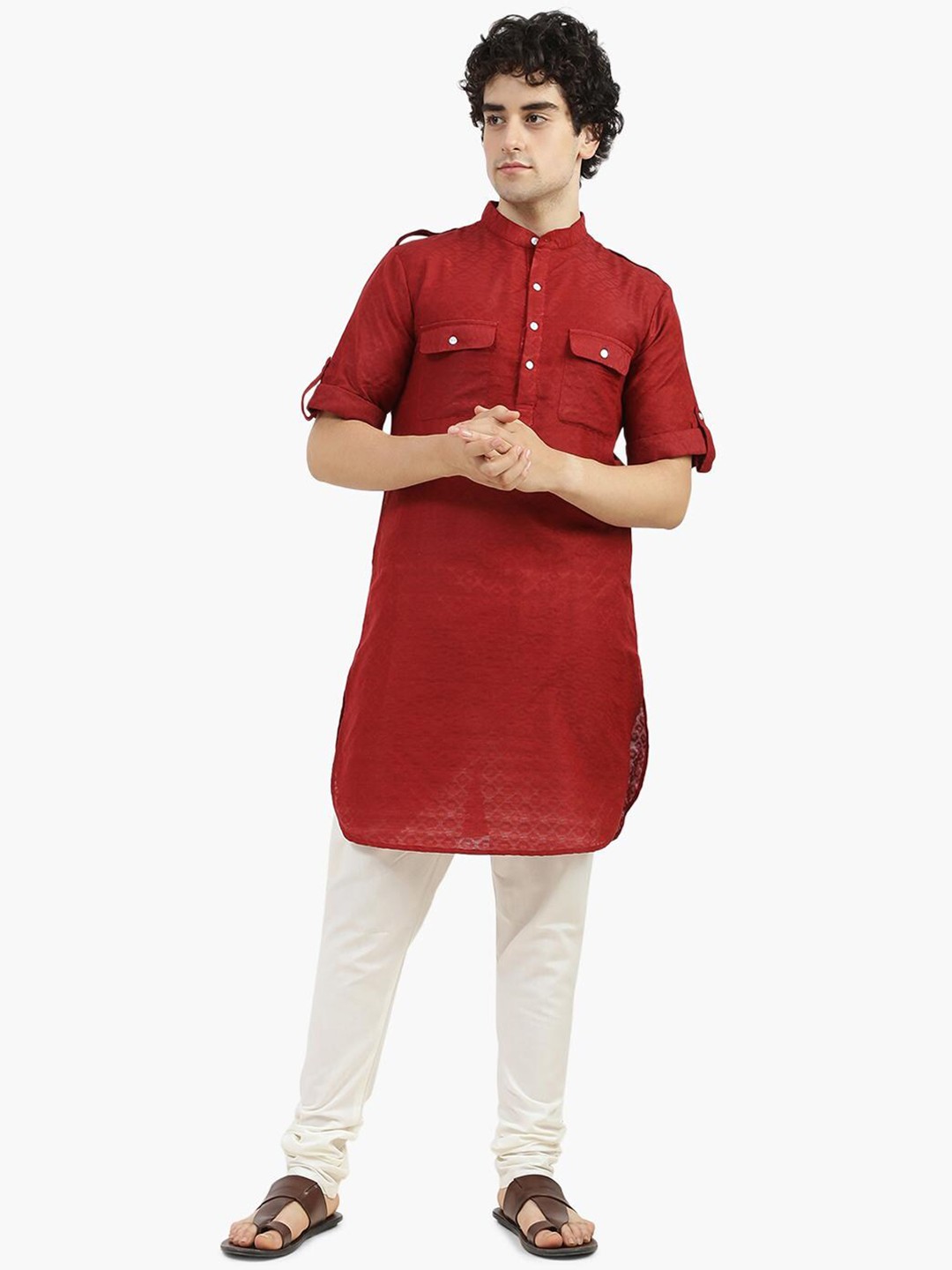 

Virgio Band Collar Pathani Kurta, Maroon
