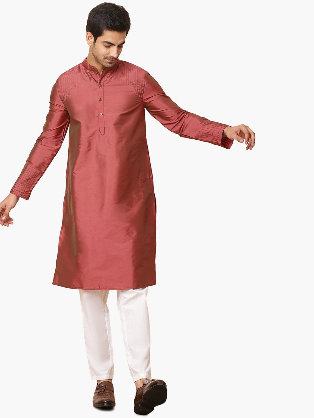 

Virgio Band Collar Cotton Straight Kurta, Maroon