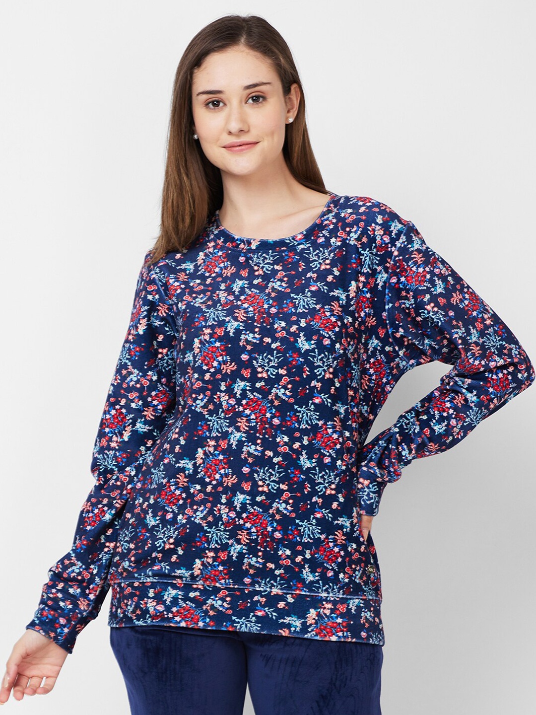 

XIN Floral Printed Sweatshirt, Navy blue