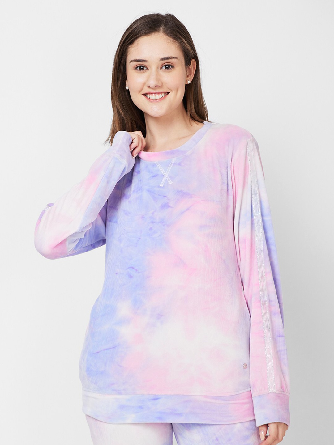 

XIN Tie & Dyed Long Sleeves Velvet Pullover, Pink