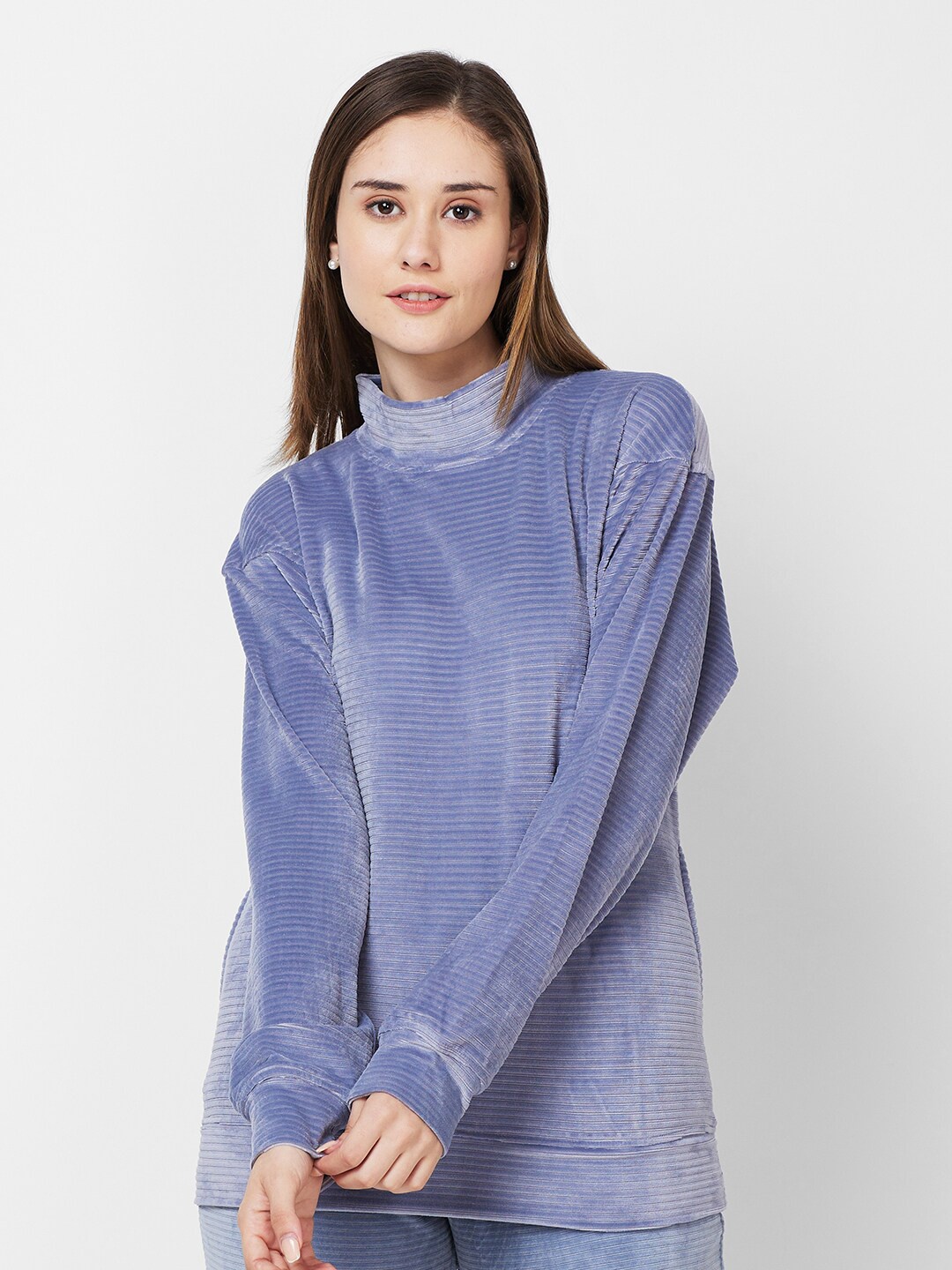 

XIN Turtle Neck Long Sleeves Velvet Pullover, Blue
