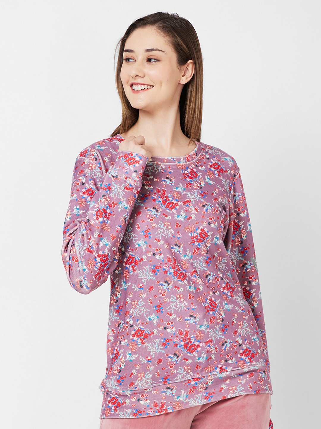 

XIN Floral Printed Drop Shoulder Sweatshirt, Pink