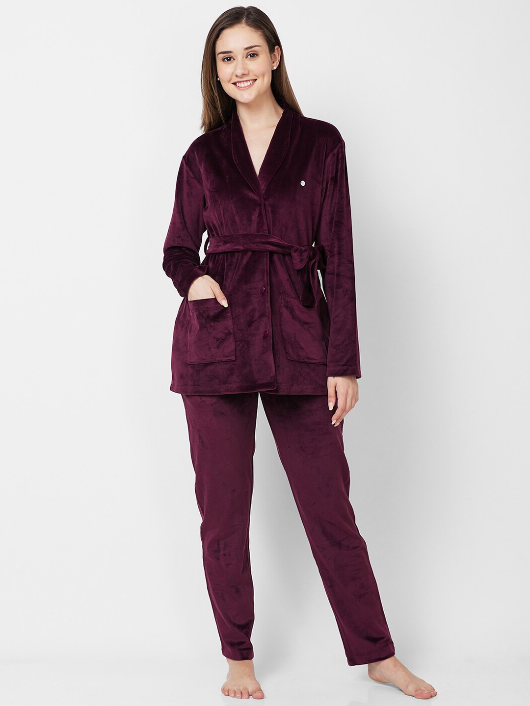

XIN Women Lapel Collar Night suit, Burgundy