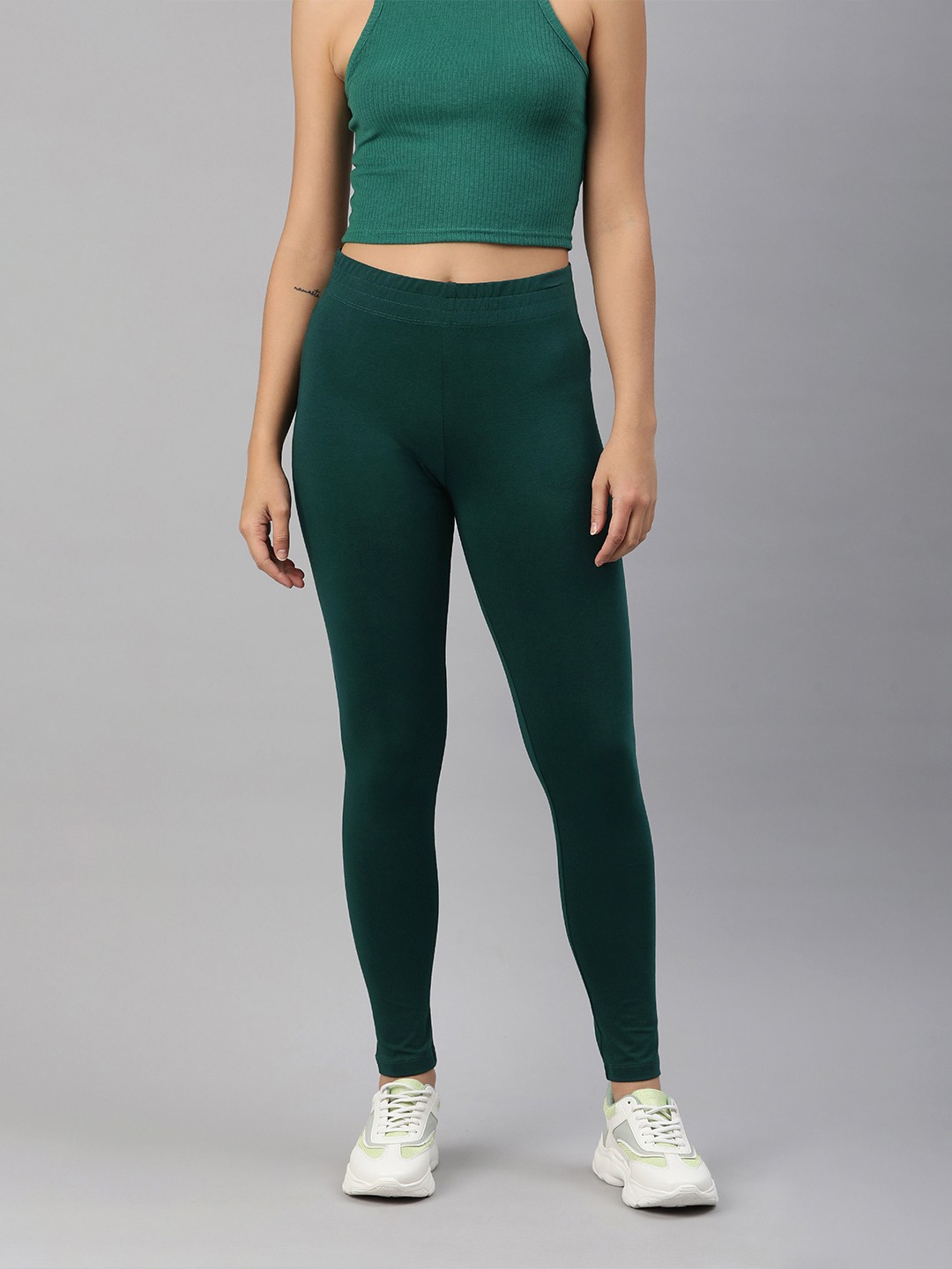 

Huetrap Women Solid Ankle Length Leggings, Green