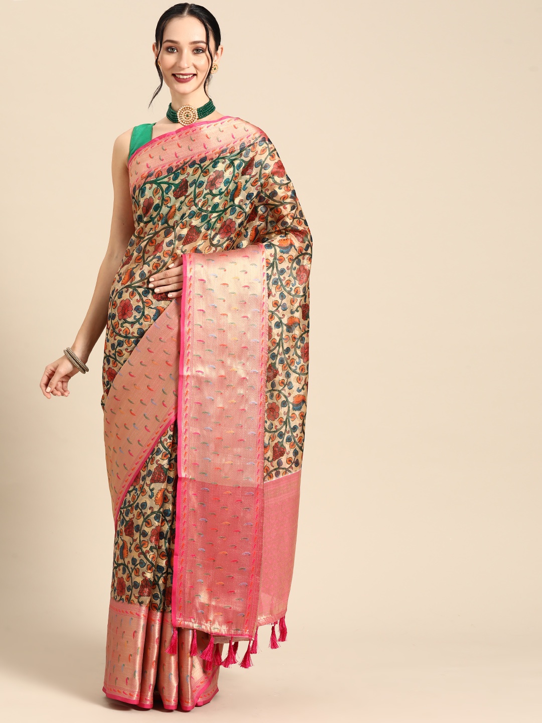 

Silk Land Floral Banarasi Silk Digital Print Saree, Multi
