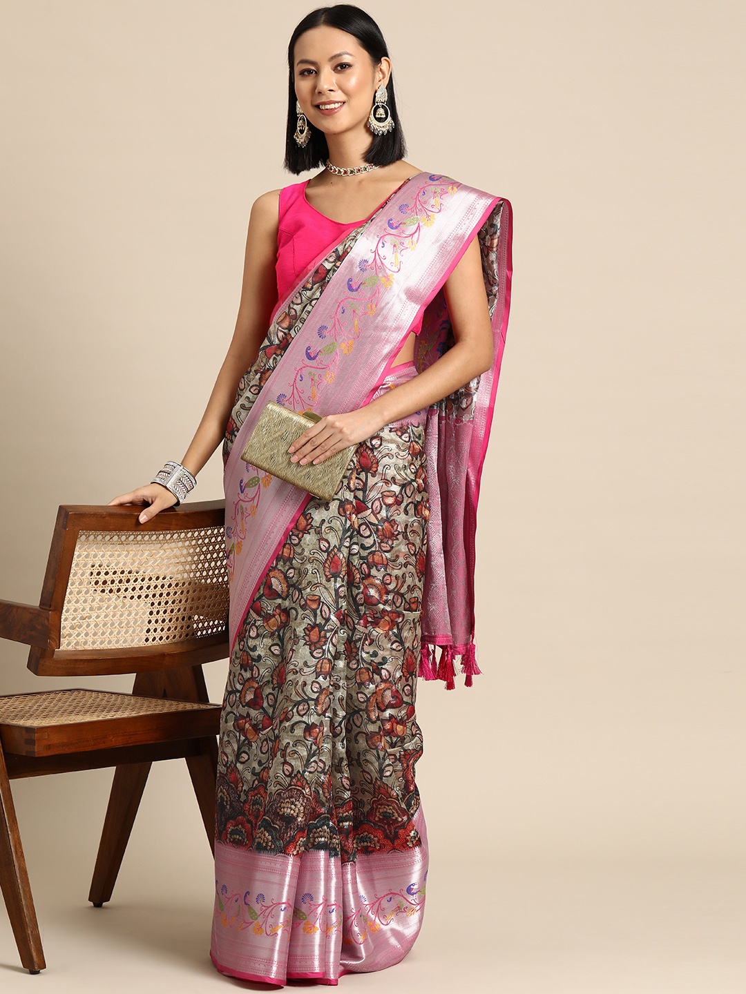 

Silk Land Floral Kanjeevaram Art Silk Digital Print Saree, Multi