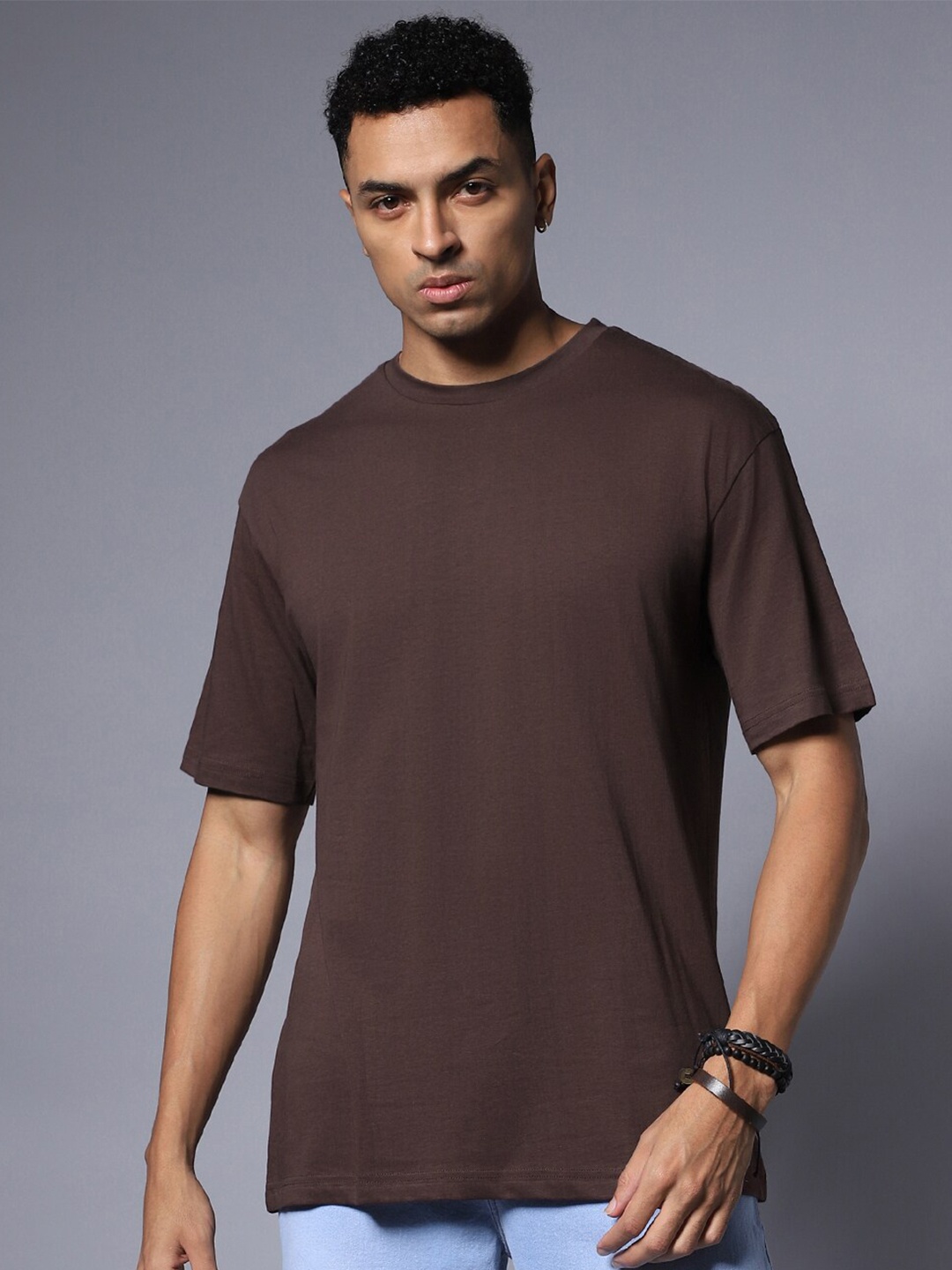 

High Star Round Neck Relaxed Pure Cotton Short Sleeves Tshirts, Brown