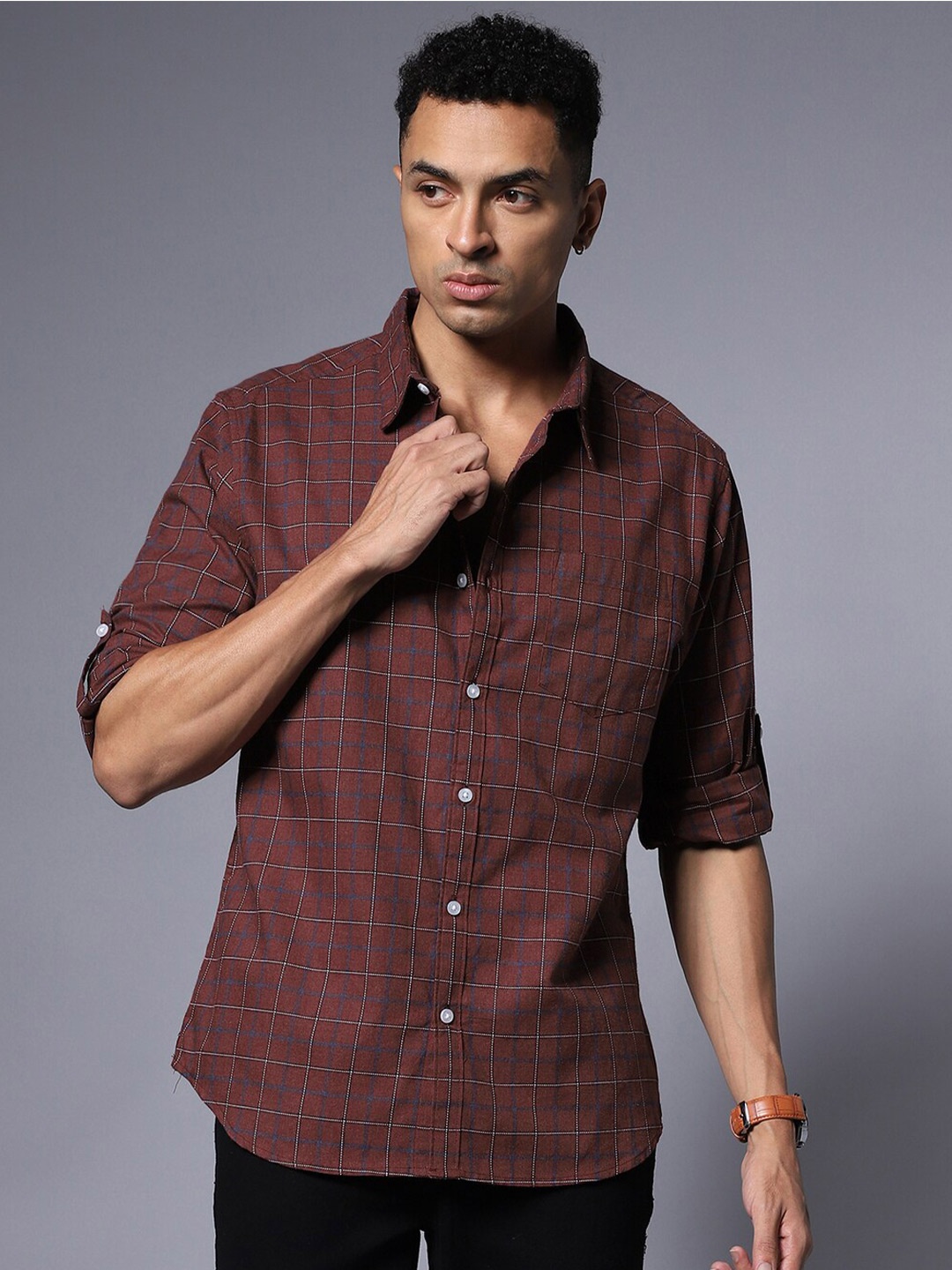 

High Star Checked Pure Cotton Casual Shirt, Maroon