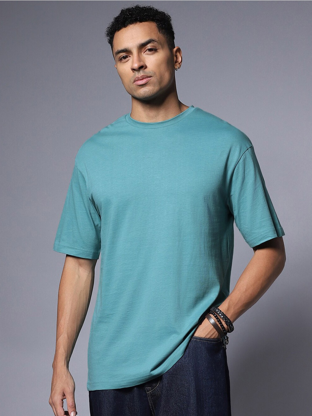 

High Star Round Neck Relaxed Pure Cotton short sleeve Tshirts, Green