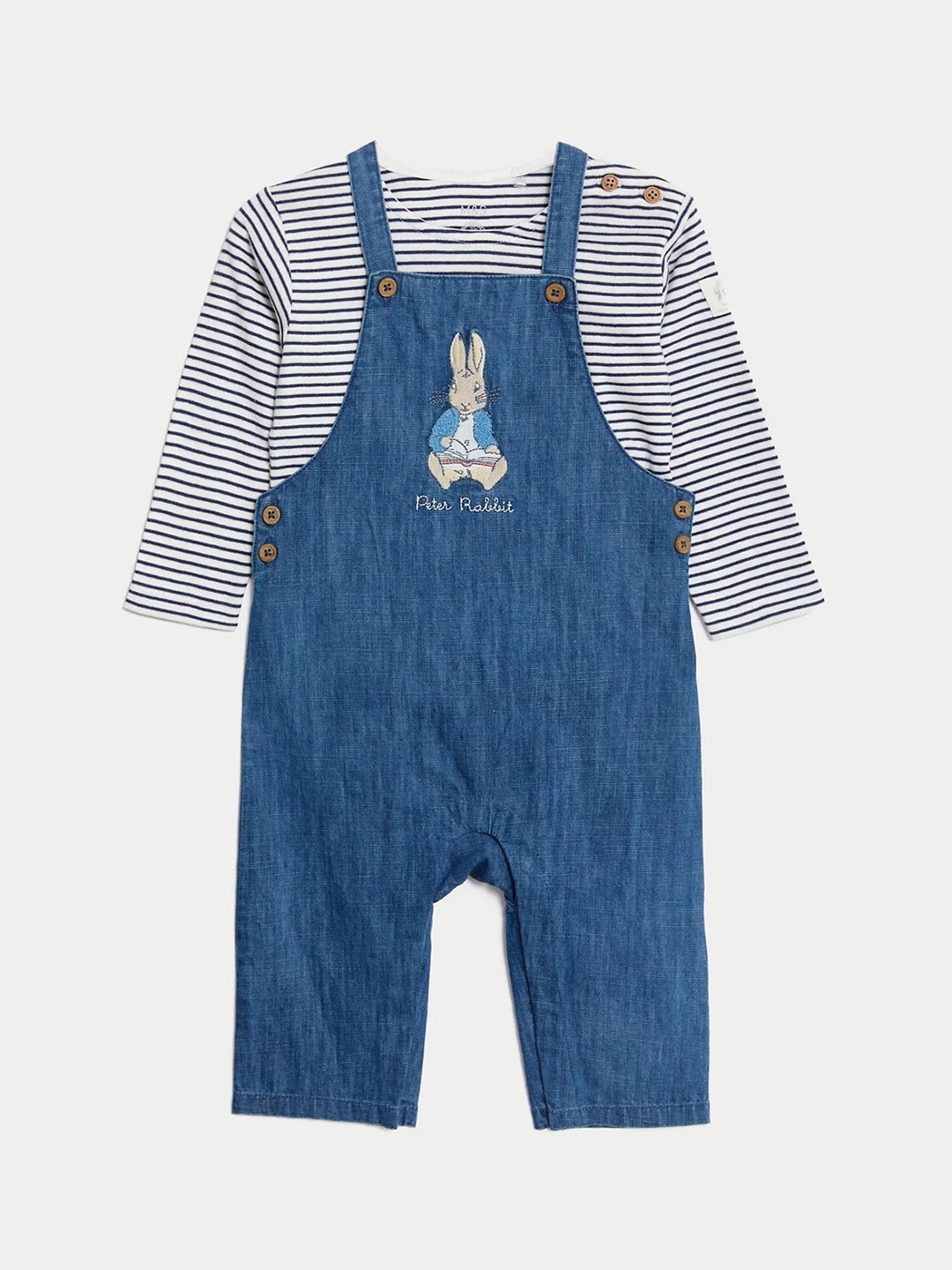 

Marks & Spencer Boys Printed Pure Cotton Dungaree With T-Shirt, Blue