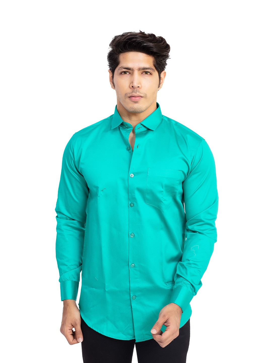 

INDIAN THREADS Slim Fit Cotton Formal Shirt, Green
