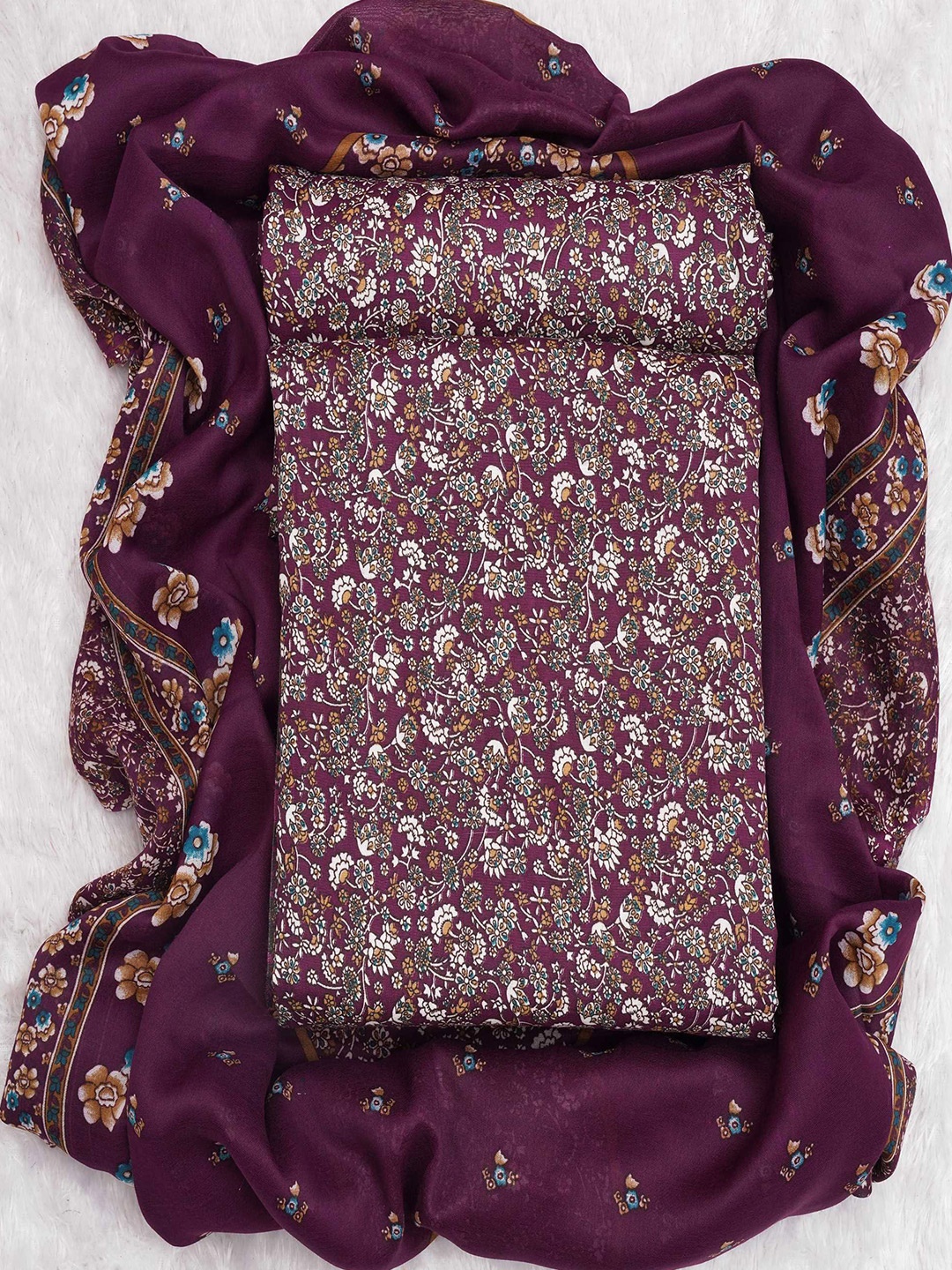 

KALINI Floral Printed Unstitched Dress Material, Purple