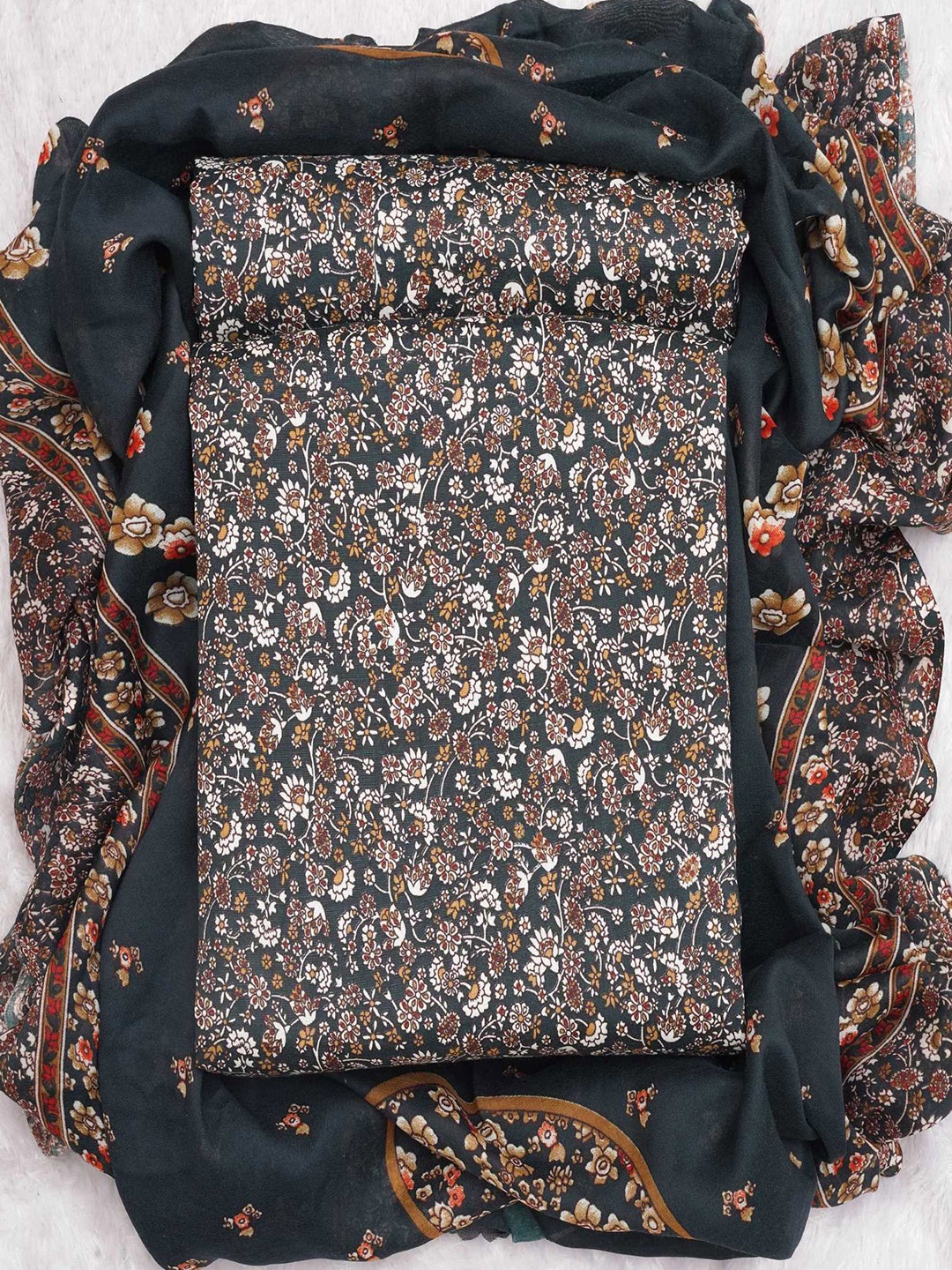 

KALINI Printed Unstitched Dress Material, Black
