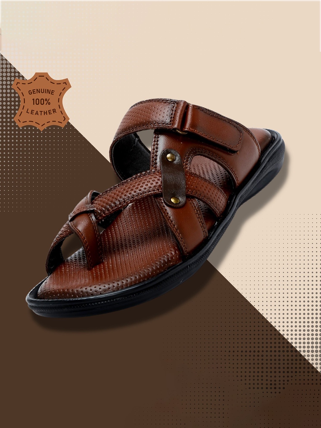 

Zoom Shoes Men Textured Leather Comfort Sandals, Brown