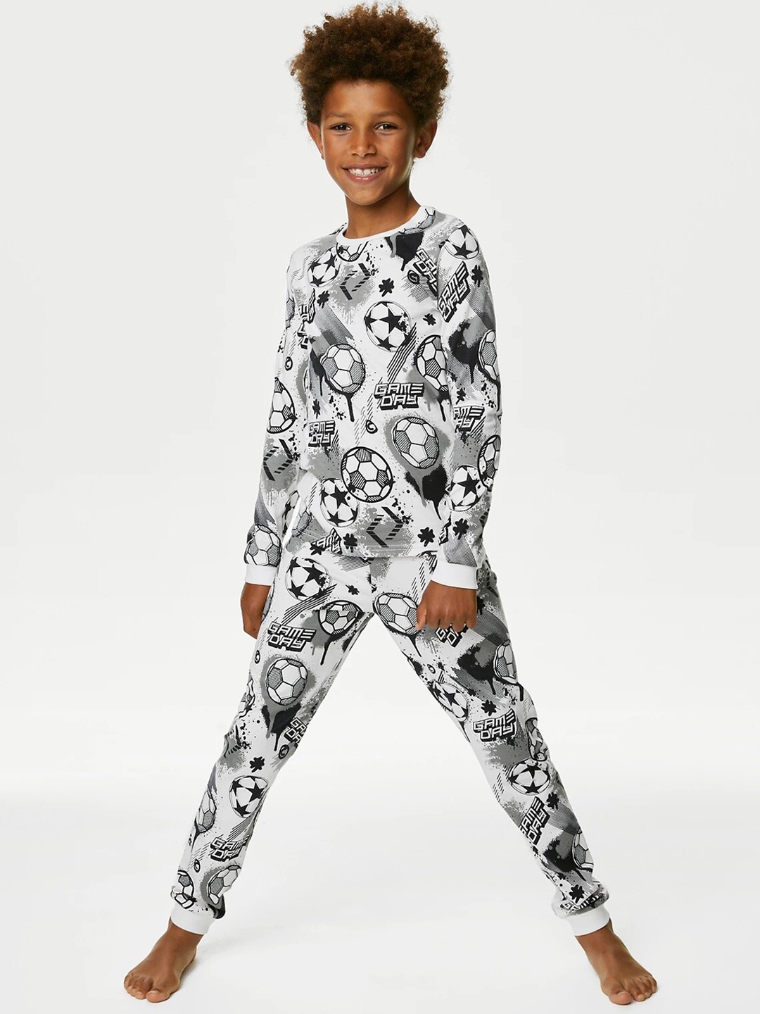 

Marks & Spencer Boys Graphic Printed Pure Cotton Night Suit, White