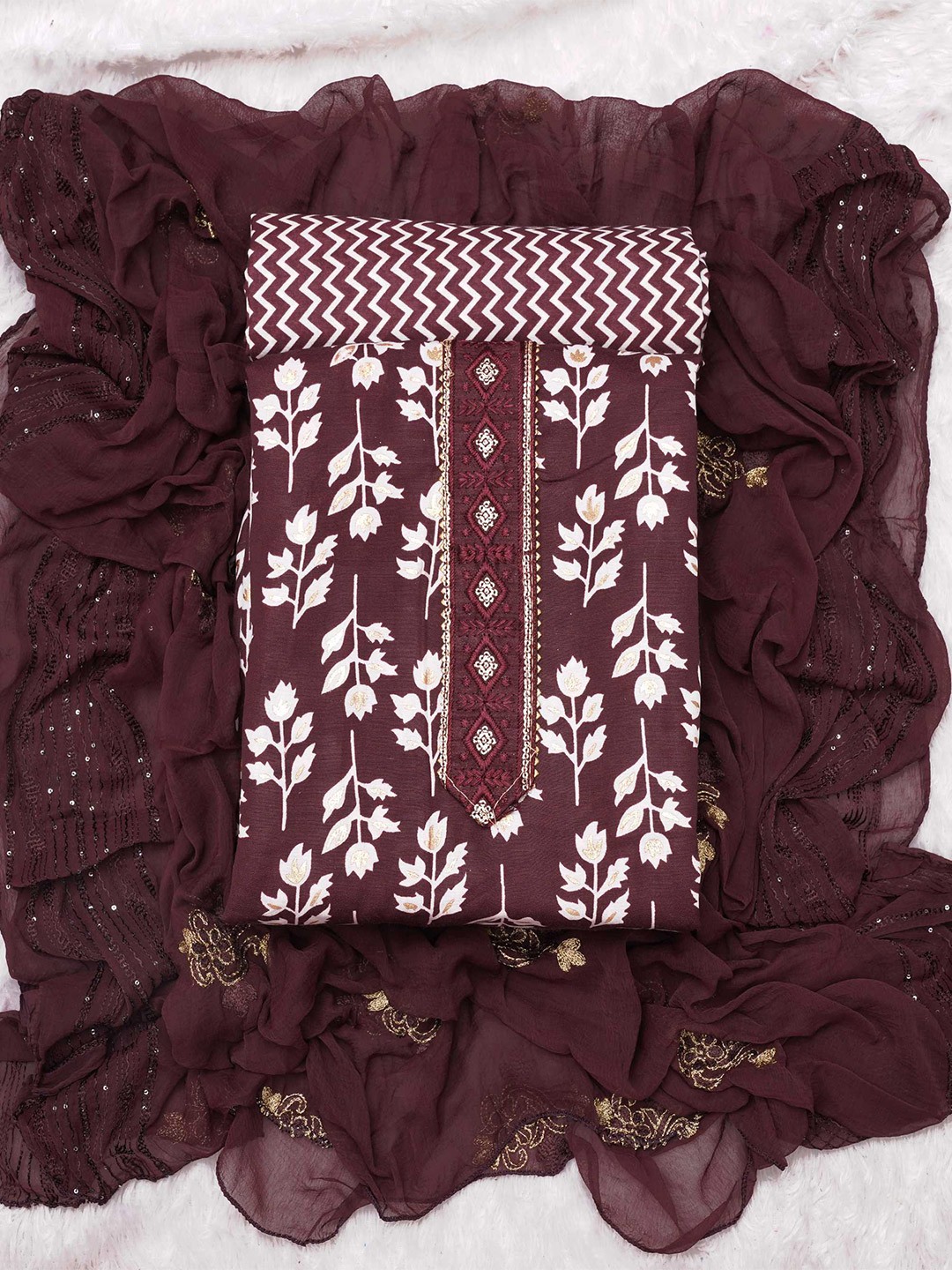 

KALINI Printed Art Silk Unstitched Dress Material, Purple