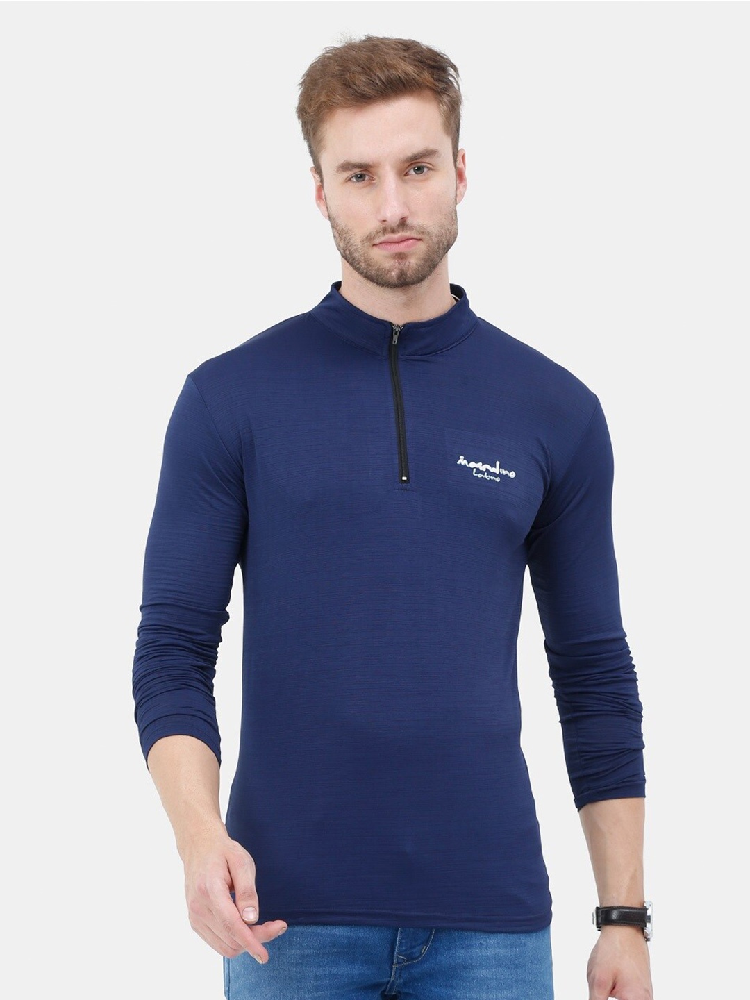 

Masculino Latino High Neck Sports T-shirt, Navy blue