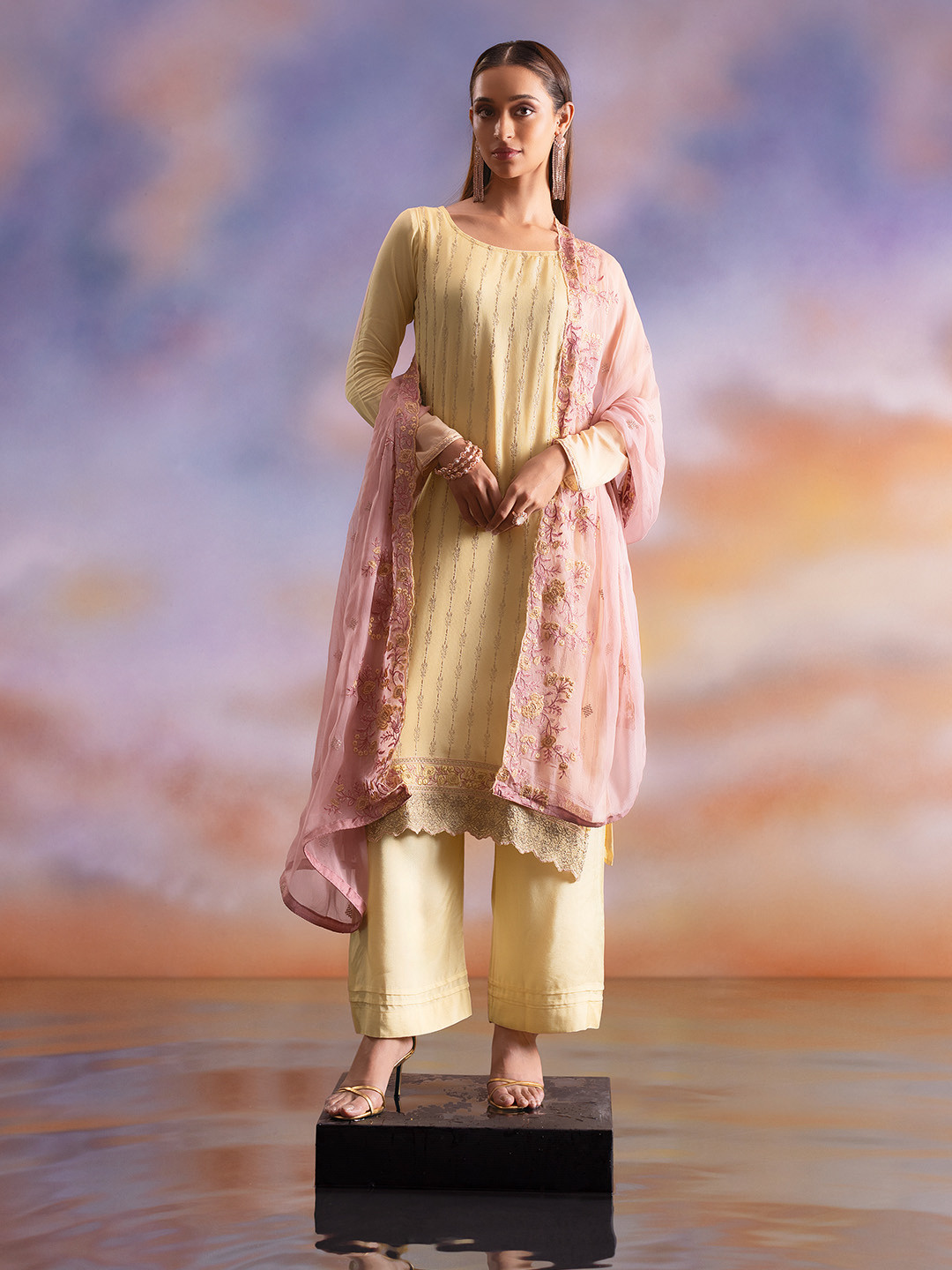 

Soch Floral Embroidered Unstitched Dress Material, Yellow