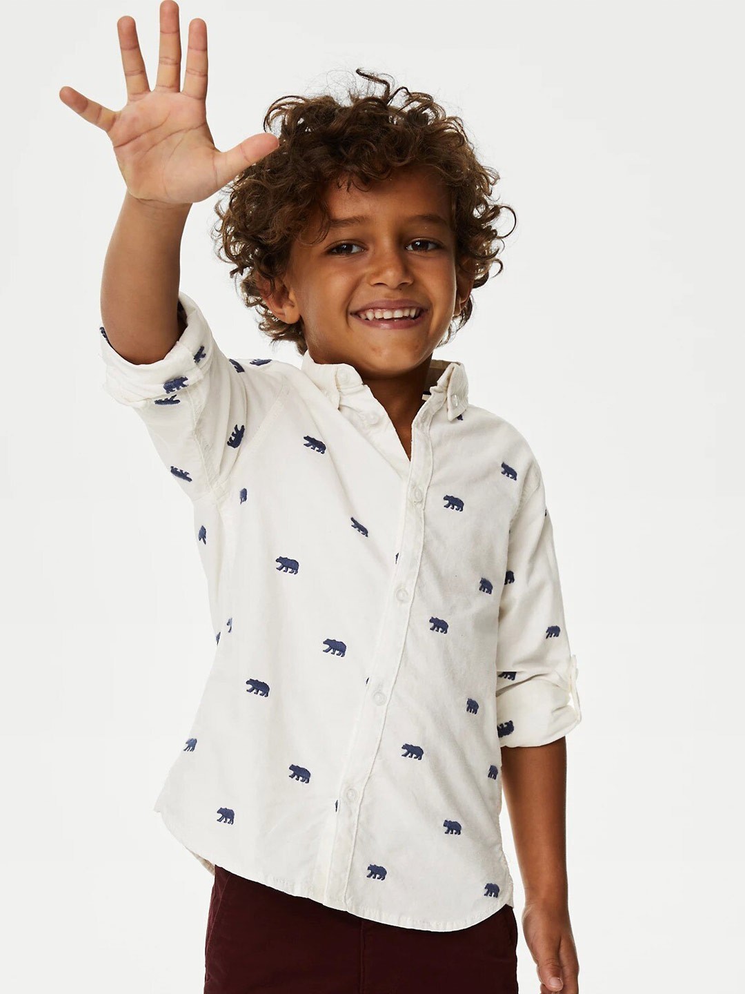 

Marks & Spencer Boys Conversational Printed Button Down Collar Pure Cotton Casual Shirt, Off white