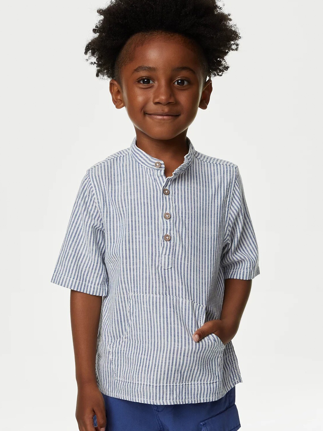 

Marks & Spencer Boys Vertical Striped Pure Cotton Casual Shirt, Blue