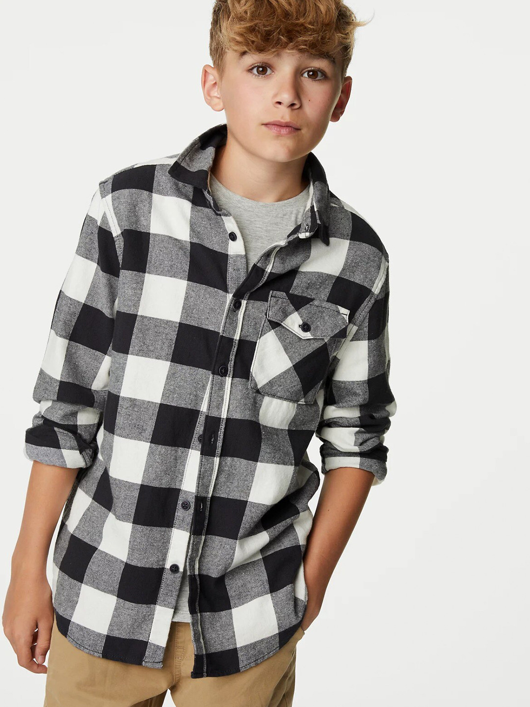 

Marks & Spencer Boys Buffalo Checked Pure Cotton Casual Shirt, Black