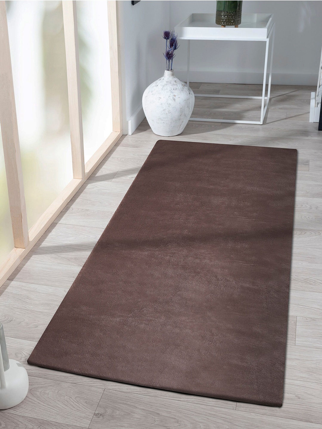 

OBSESSIONS Soft Shaggy Brown Bedside Floor Runner