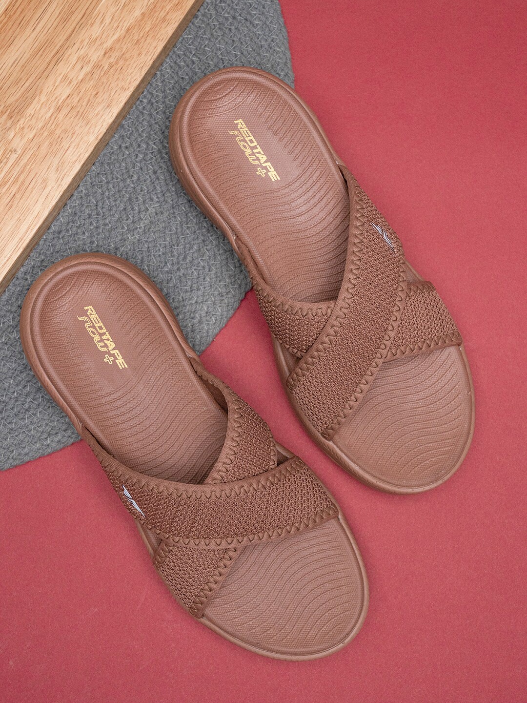 

Red Tape Women Textured Sliders, Camel brown