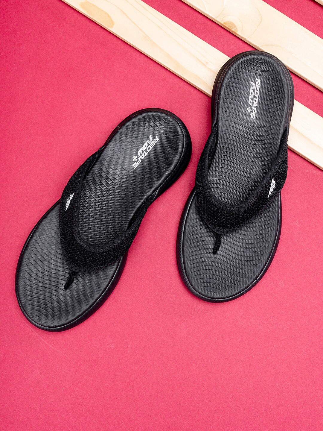 

Red Tape Women Self Design Thong Flip-Flops, Black