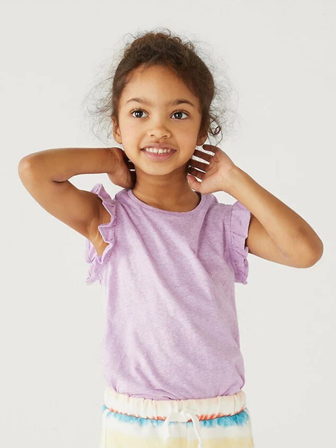 

Marks & Spencer Girls Round Neck Flutter Sleeves T-shirt, Purple