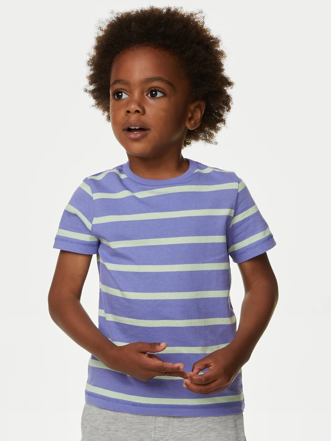 

Marks & Spencer Boys Striped Pure Cotton T-shirt, Blue