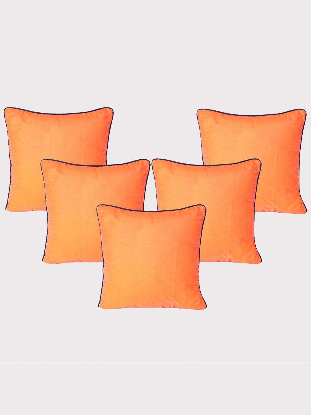 

OUSSUM Orange & Navy Blue 5 Pieces Velvet Square Cushion Covers