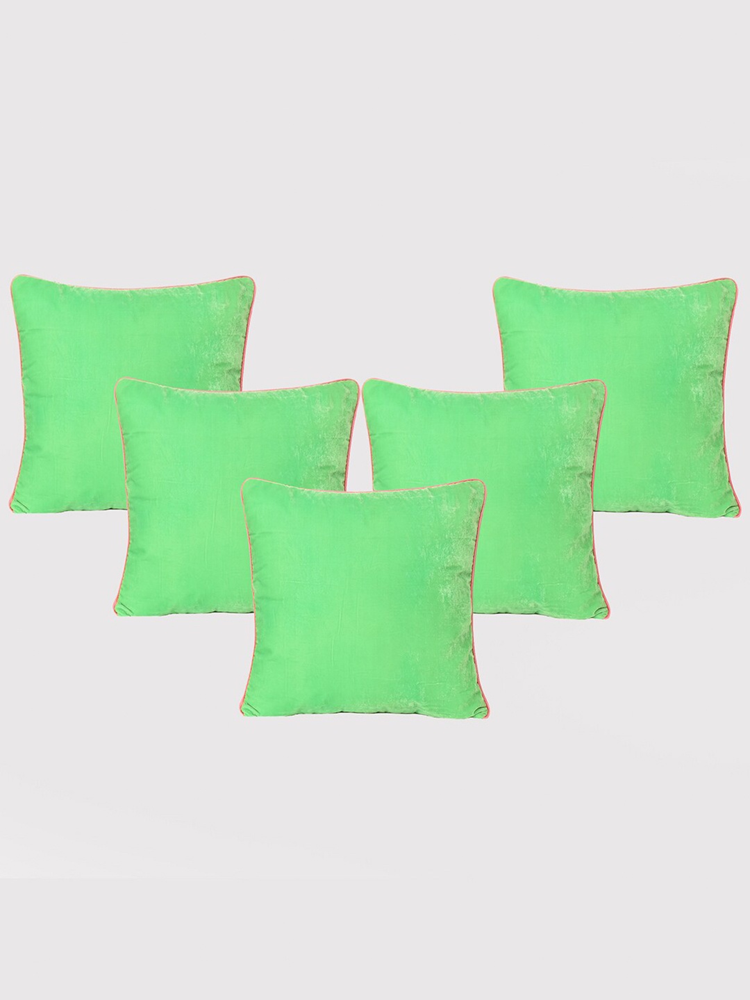 

OUSSUM Green & Peach-Coloured 5 Pieces Velvet Square Cushion Covers