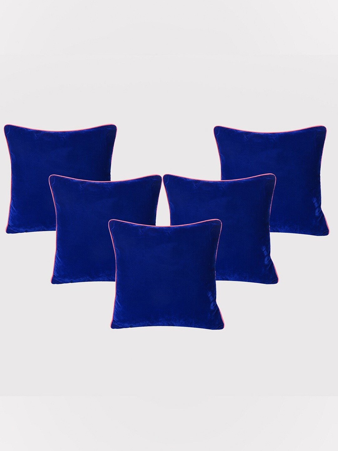 

OUSSUM Blue & Peach-Coloured 5 Pieces Velvet Square Cushion Covers