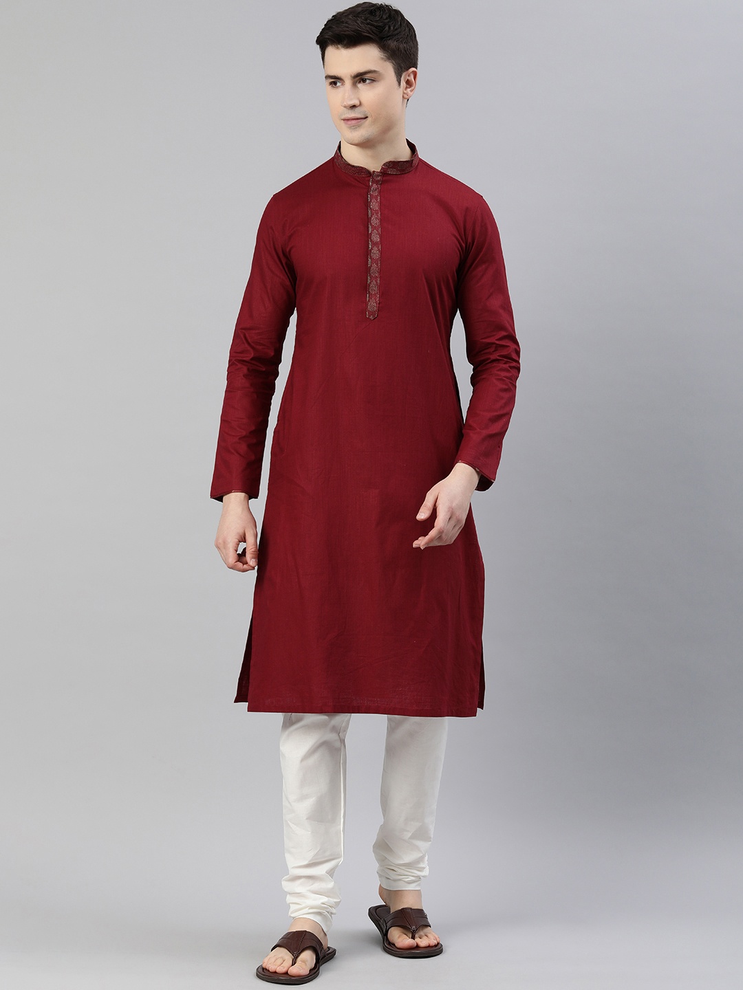 

Manthan Men Solid Thread Work Kurta, Maroon