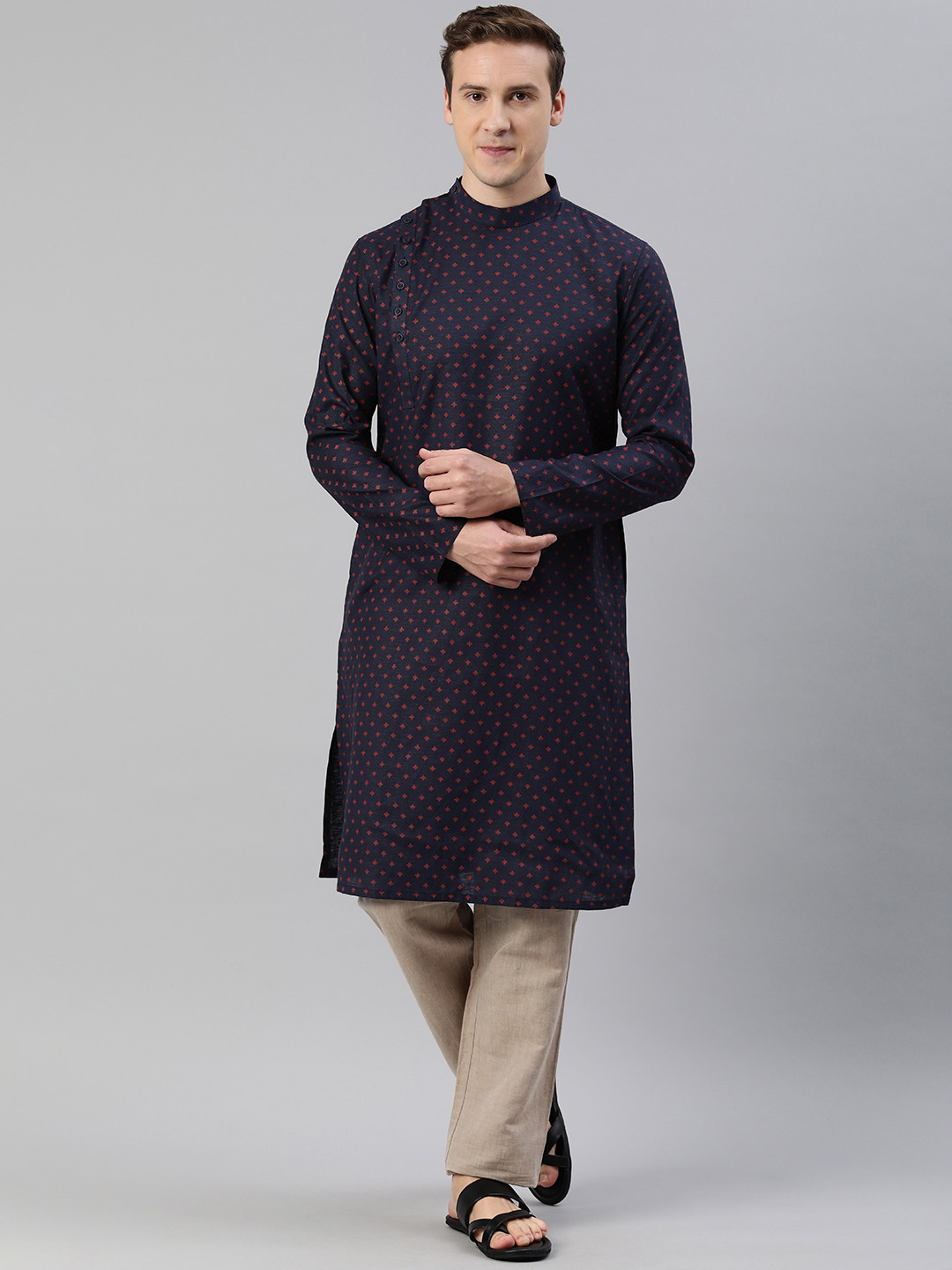 

Manthan Men Ethnic Motifs Printed Mandarin Collar Kurta, Navy blue