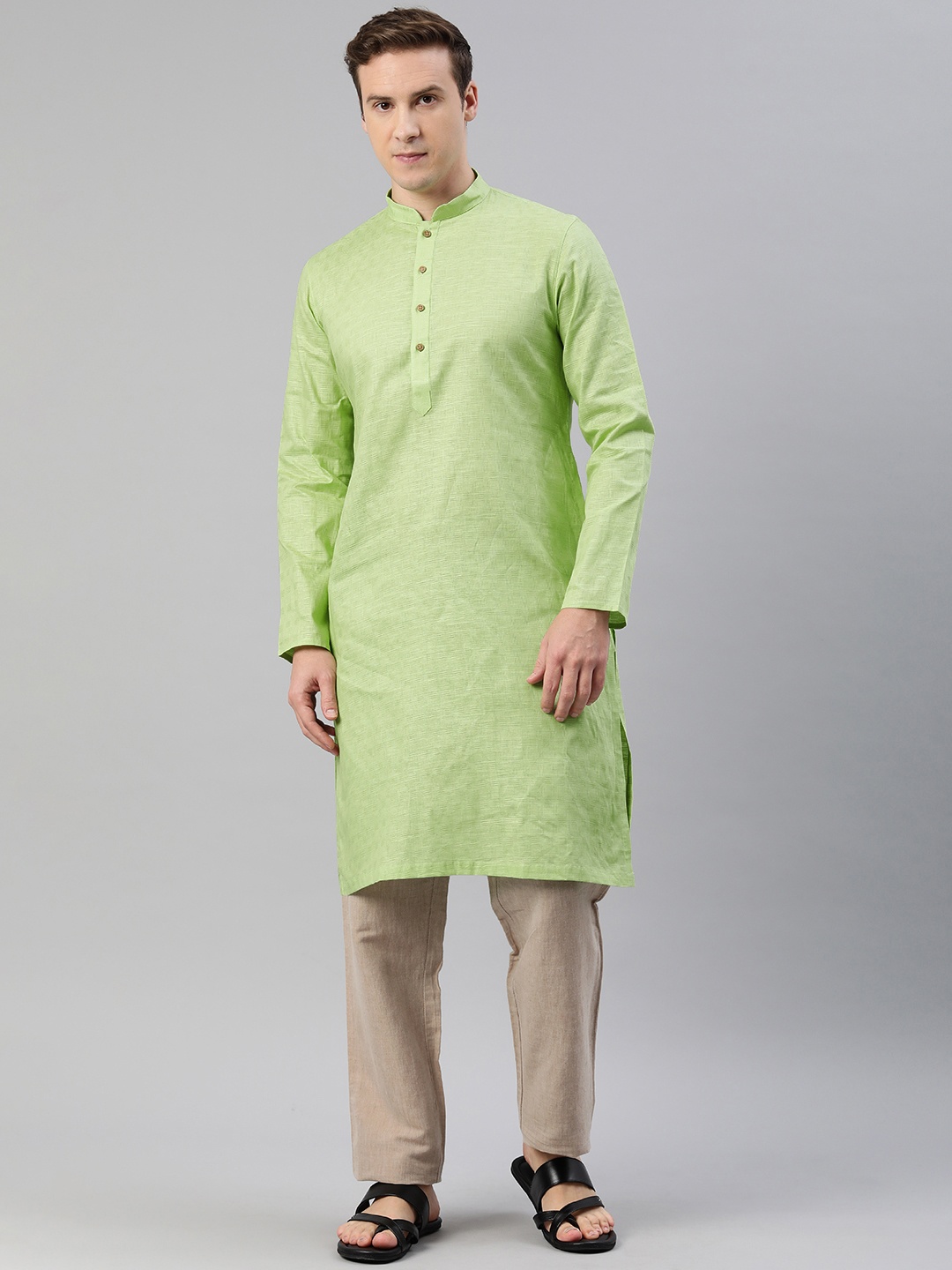 

Manthan Men Woven Design Mandarin Collar Kurta, Green