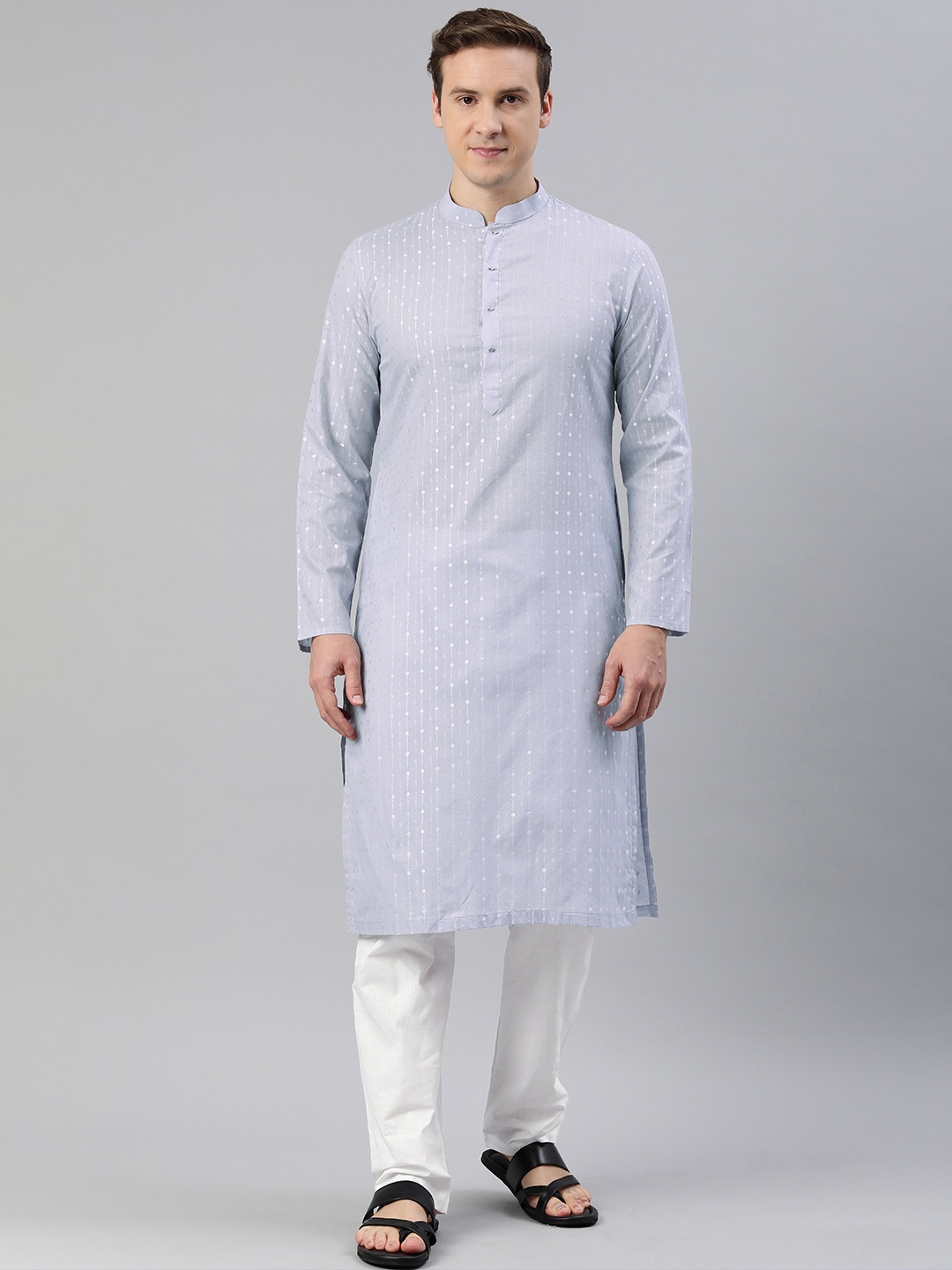 

Manthan Men Woven Design Regular Kurta with Pyjamas, Grey