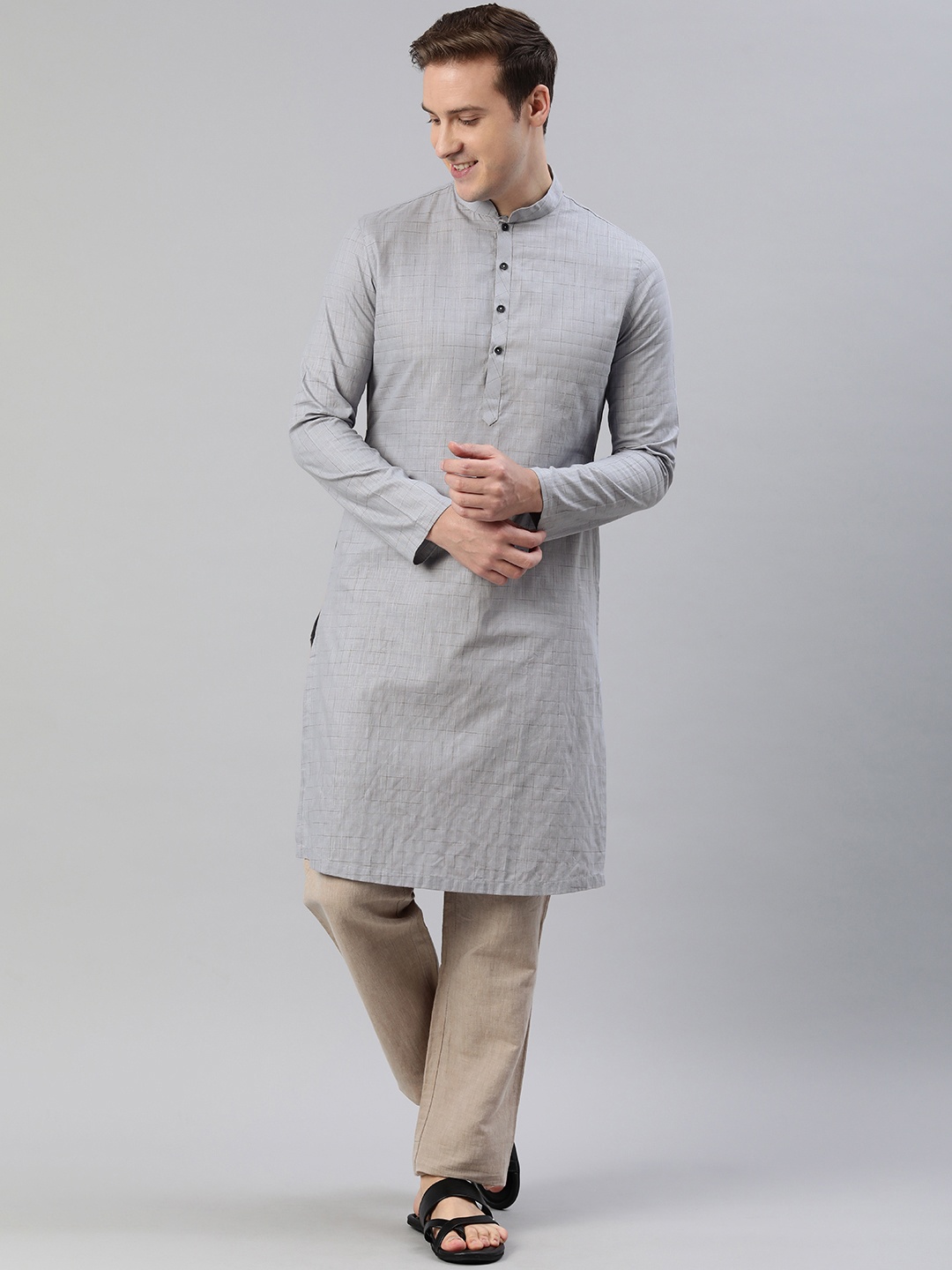 

Manthan Men Woven Design Mandarin Collar Kurta, Grey