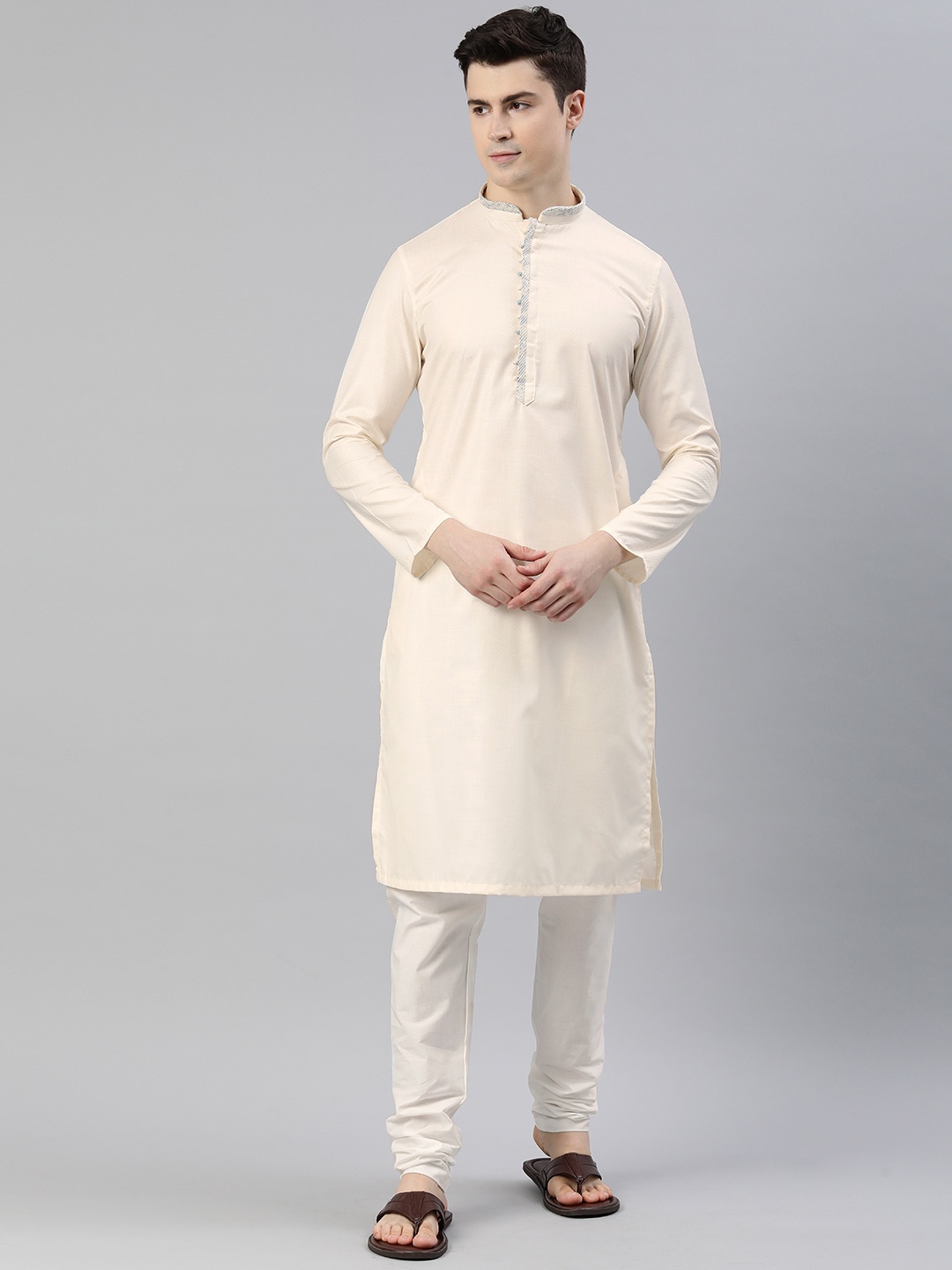

Manthan Men Regular Thread Work Kurta with Pyjamas, Cream