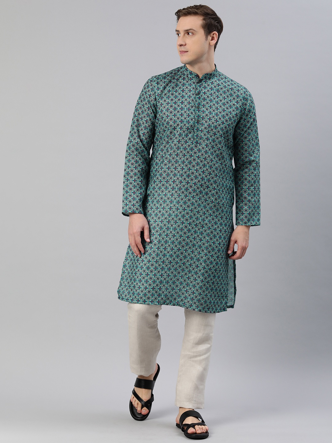 

Manthan Men Ethnic Motifs Printed Mandarin Collar Kurta, Blue