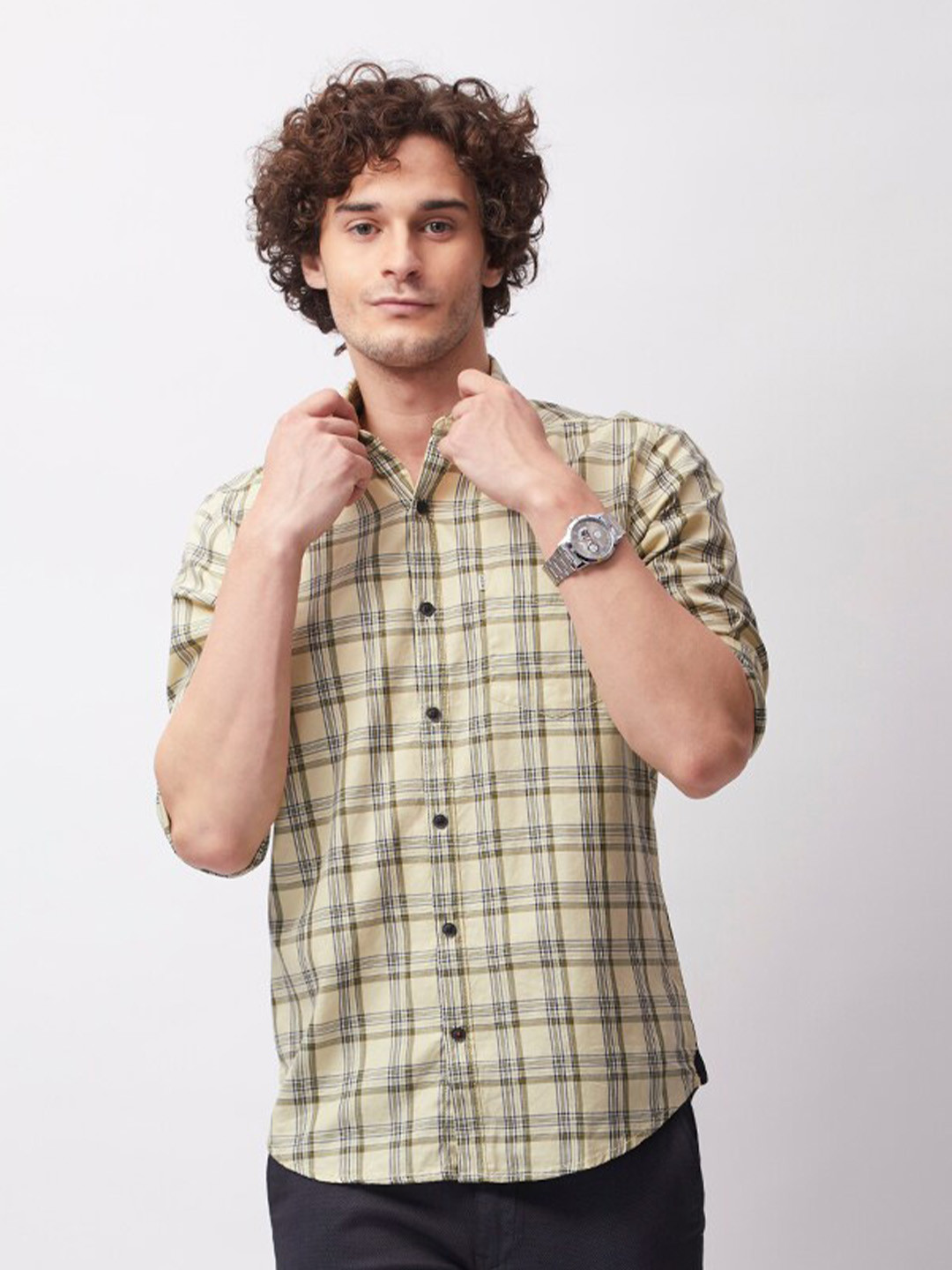 

MOZZO Classic Slim Fit Tartan Checks Cotton Casual Shirt, Blue
