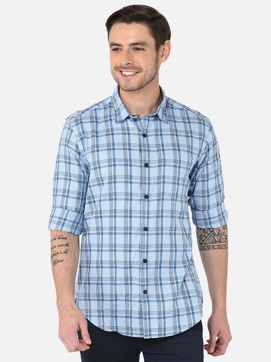 

MOZZO Slim Fit Tartan Checks Cotton Casual Shirt, Green