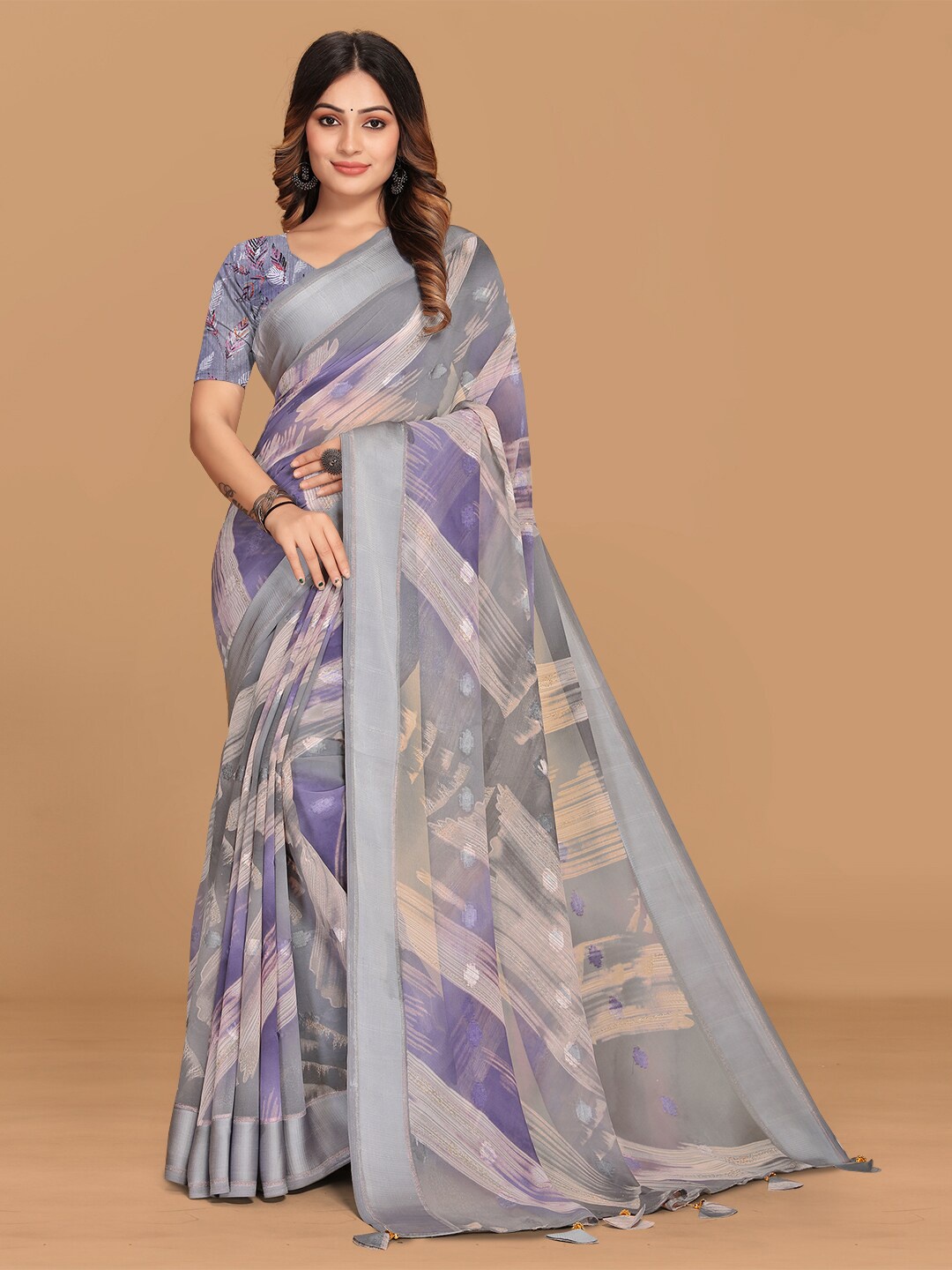 

KALINI Abstract Printed Pure Georgette Saree, Grey