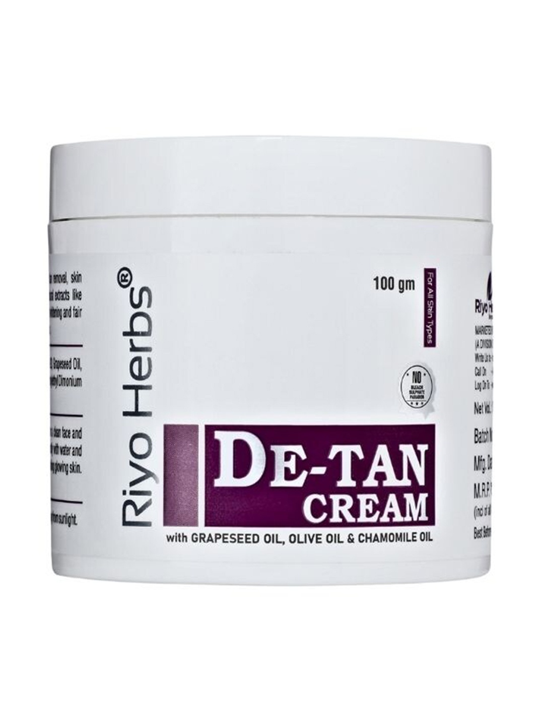 

Riyo Herbs De-Tan Cream with Grapeseed Oil & Chamomile Oil - 100 g, White